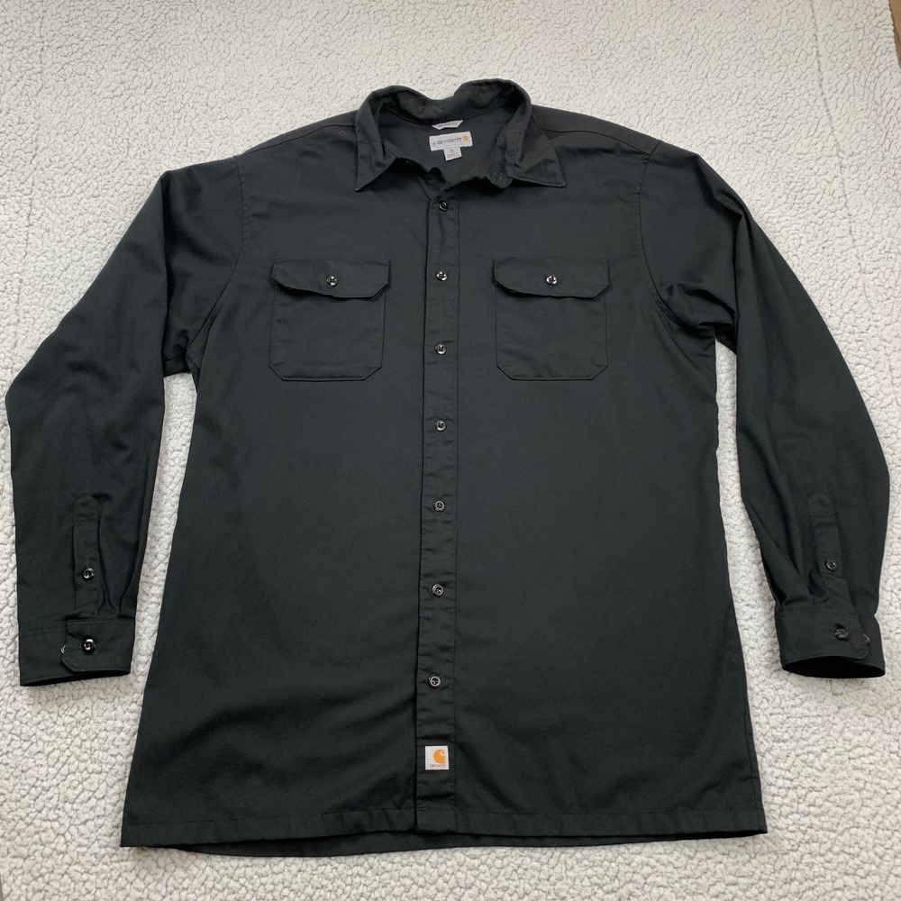 Carhartt Work Shirt Mens XL Tall Black Relaxed Fit‎ Poly Cotton Twill S224 BLK